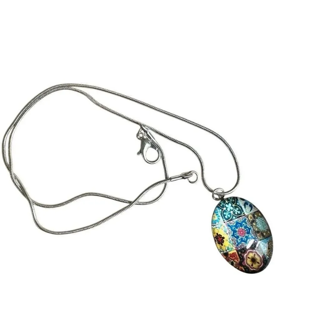 Colorful Tile Mosaic Pendant Necklace resin necklace